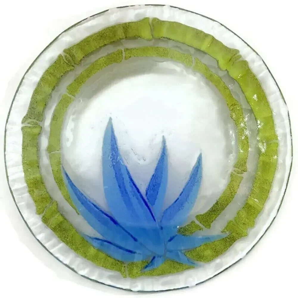 Sydenstricker Fused Art Glass Plates Blue Red Flowers 8.5